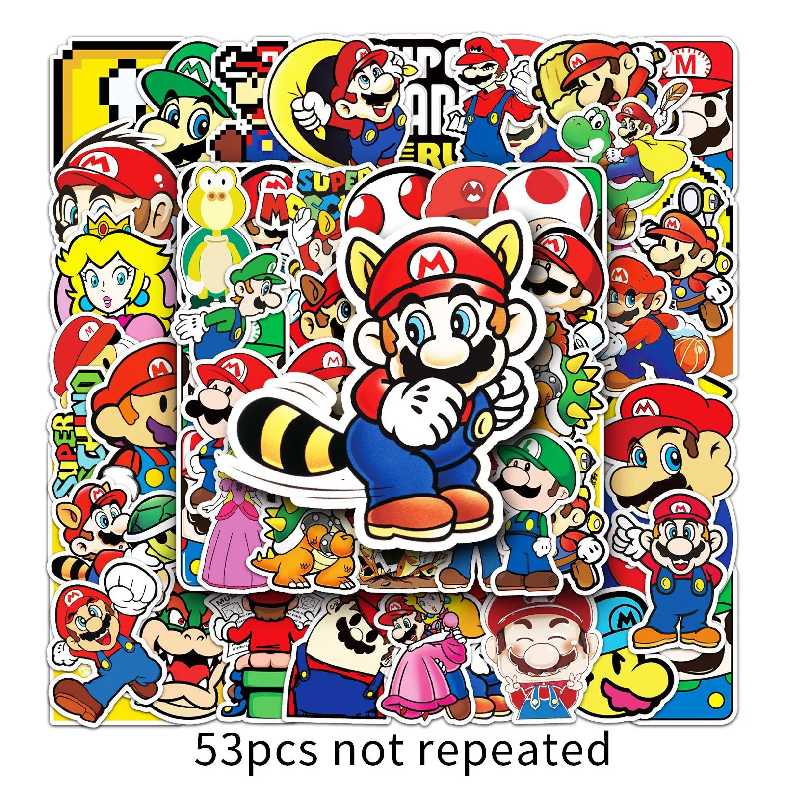 53pcs Super Mario Bros Cartoon Stickers Kawaii Notebook Skateboard Bicycle Guitar Laptop Waterproof Anime Graffiti Stickers