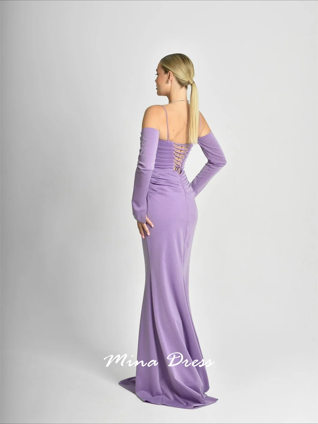 Mina Maßgeschneiderte Plissee-Kleider für besondere Anlässe, schulterfrei, luxuriöses Damen-Abendkleid, Schnür-Kleider für formelle Anlässe