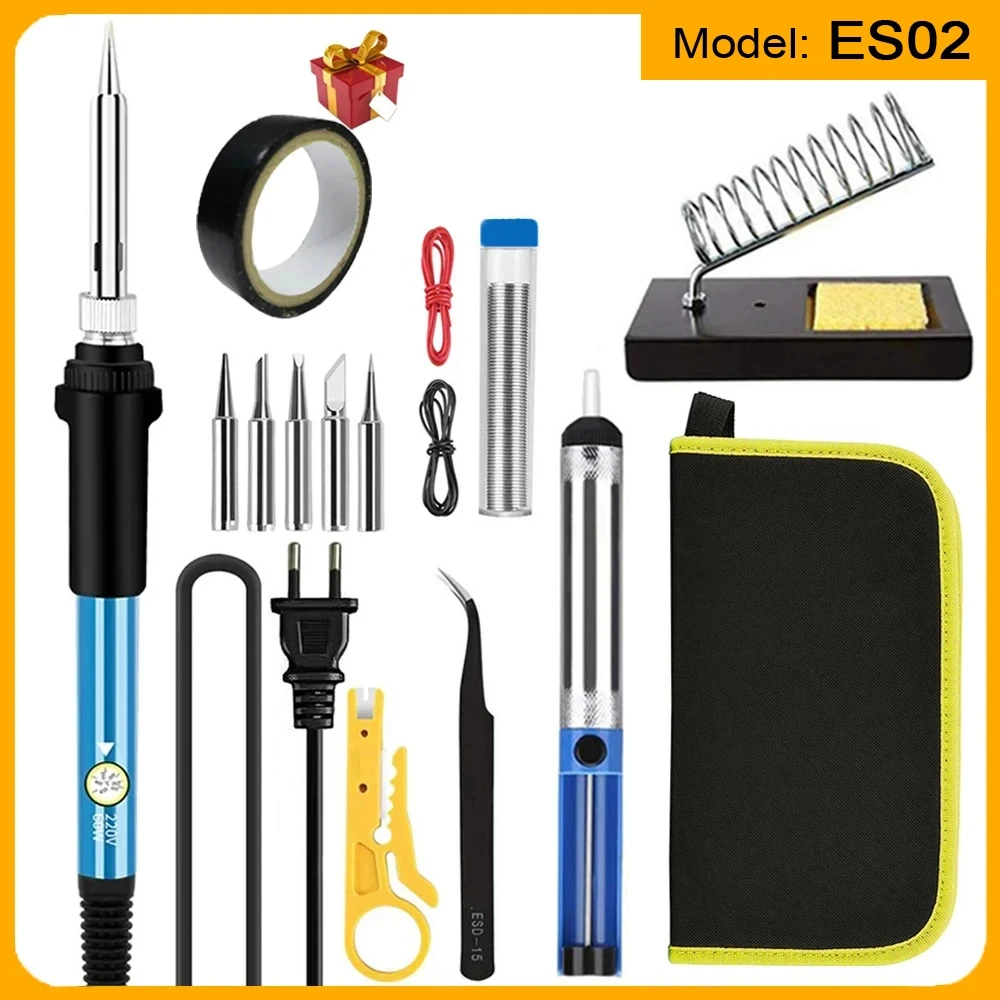 Soldering Iron Kit Welding Tool, Soldering Kit with LCD Digital Multimeter, 60W Soldering Iron with 5 Extra Tips, Stand