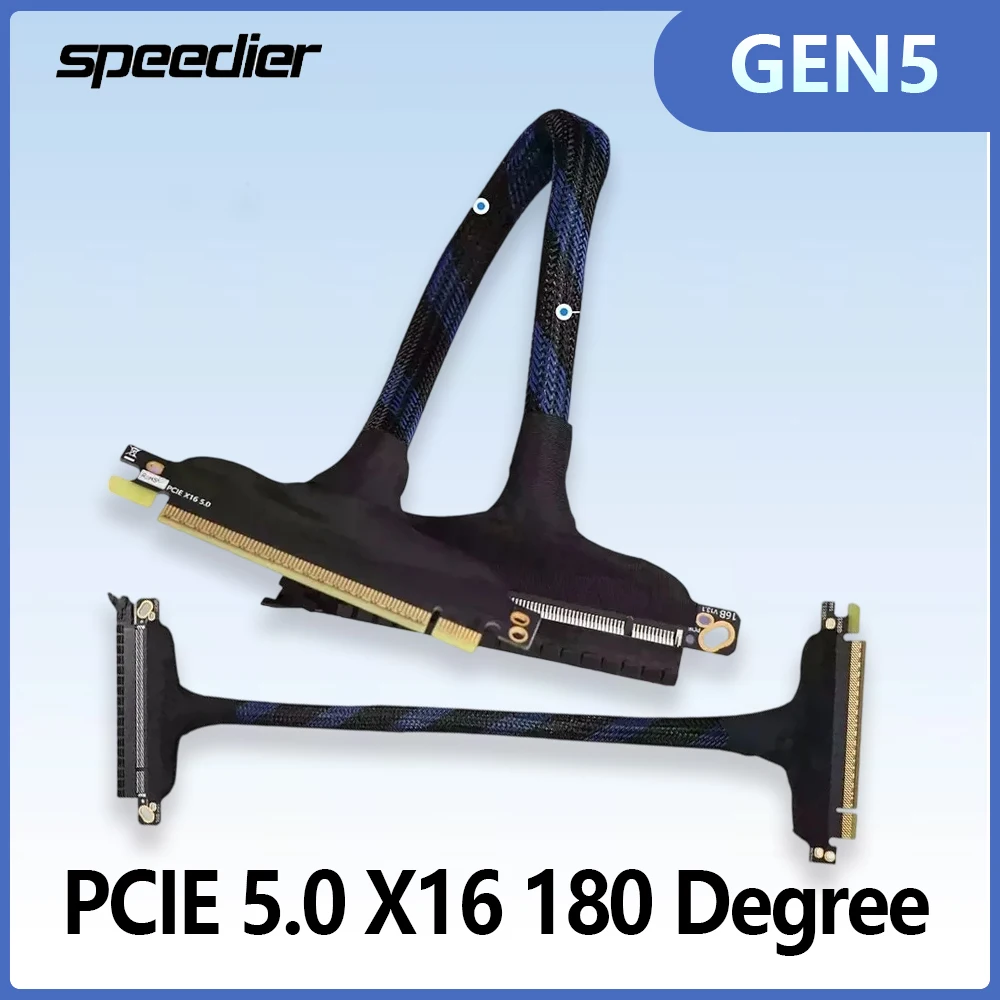 

PCIe 5.0 X16 Extension Riser Cable Gen5 High Speed Silver-plated Lossless GPU for RTX 5090 Adapter Graphics Card 180 Degree