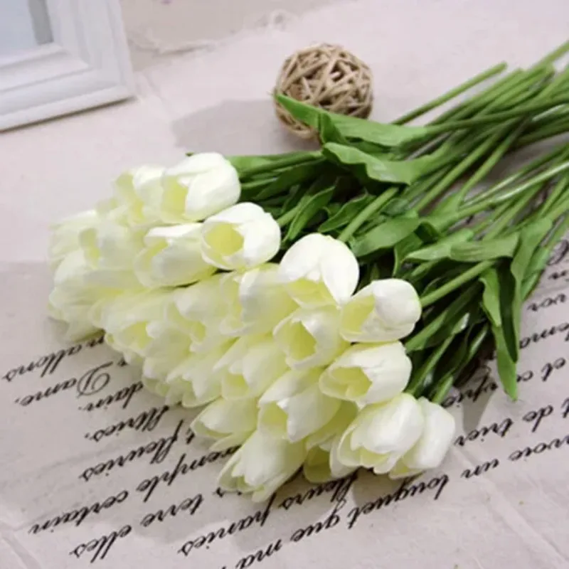 Wholesale1pcs Artificial Flowers Purple Lavender Tulip with Leaves Flower Bouquets Home Wedding Birthday Party Decoration DIY