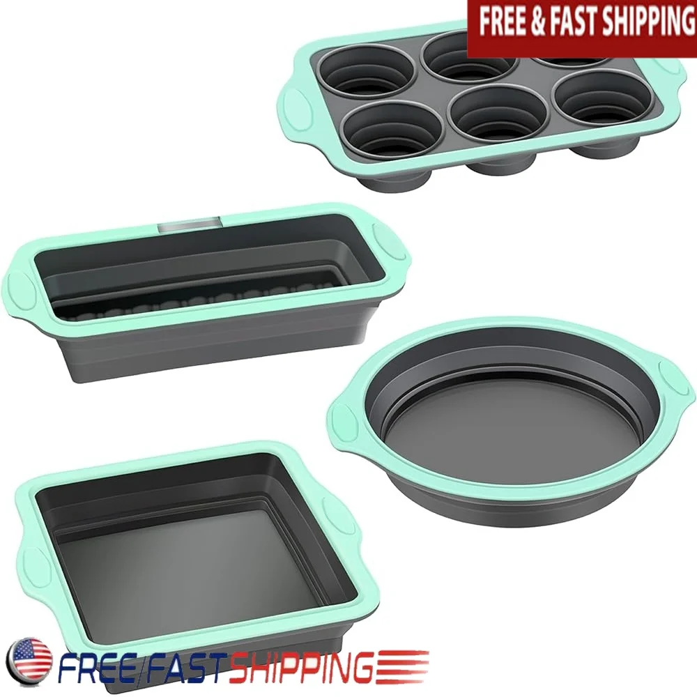 

4PCS Silicone Baking Pan Set Non-Stick Bakeware with Metal Reinforced Frame Easy Clean Stackable Heat Resistant Kitchen Molds