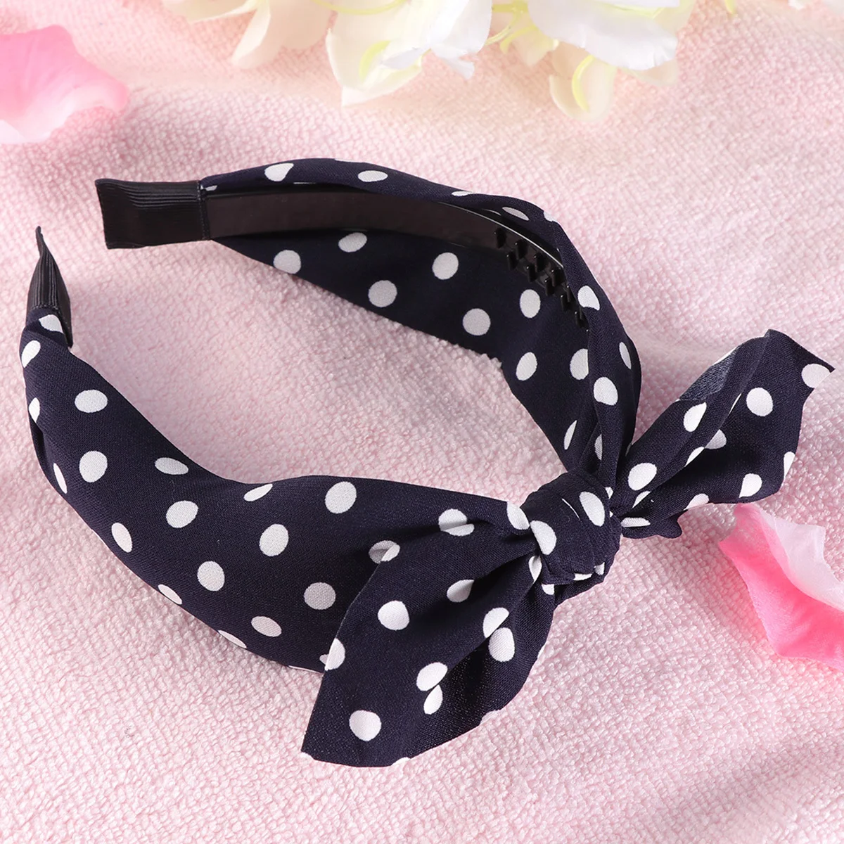 

Bowknot Hair Band Dark Blue Dot Pattern Fabric Wrapped Lightweight Headband for Women Holiday Party Christmas Decoration