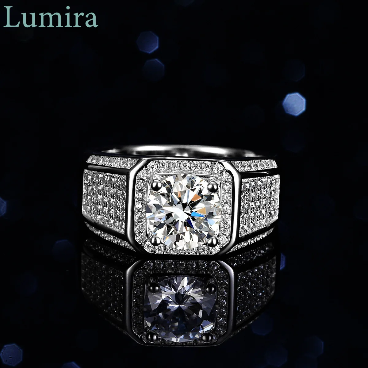 

Lumira, полный комплект, мужское кольцо с муассанитом и бриллиантом, ультра-роскользящее 2-каратное впечатляющее кольцо Executive Platinum PT950, ювелирные изделия