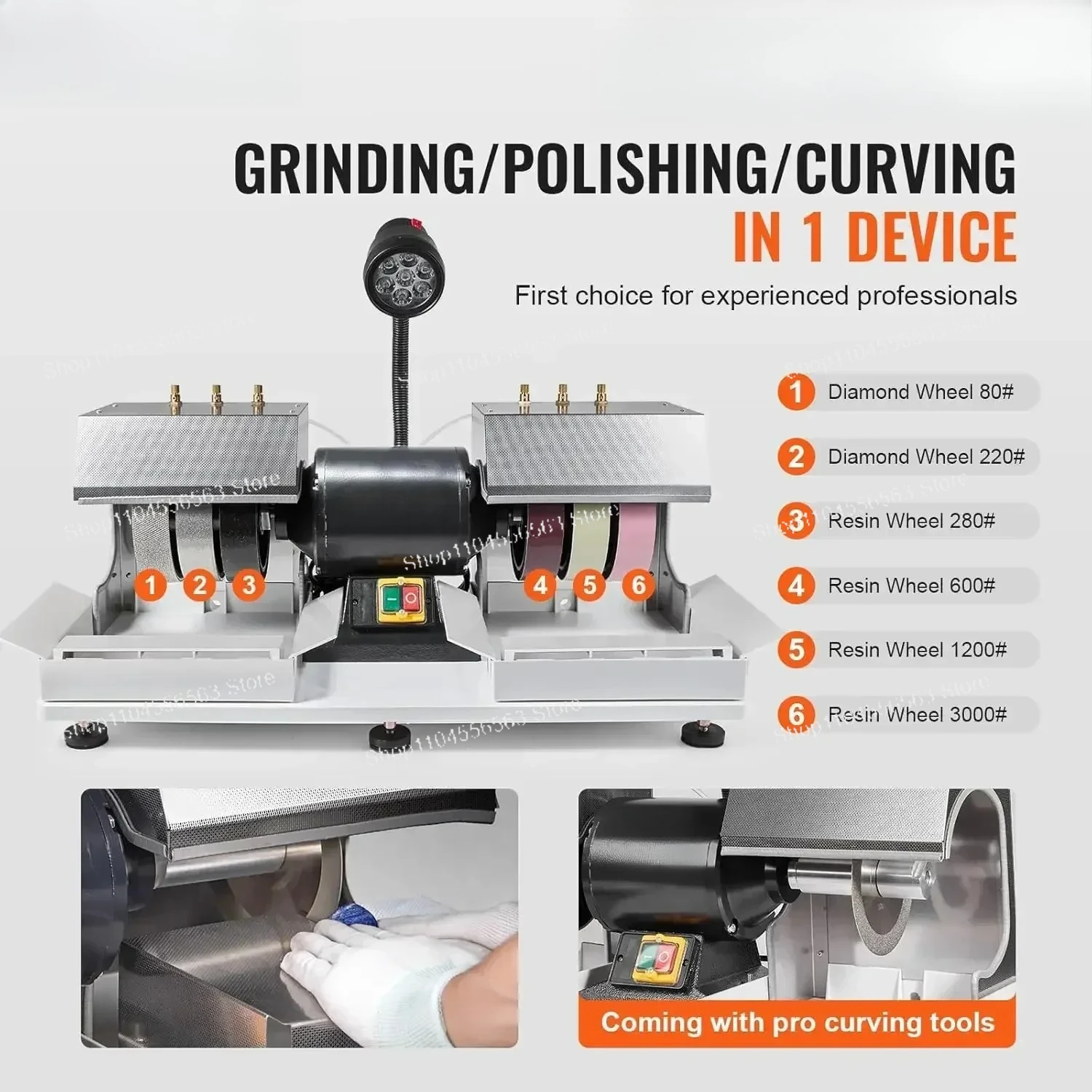 6 Inch 1/4HP 1800rpm Gem Faceting Machine with Lamp Water Pump for Lapidary Polishing Grinding