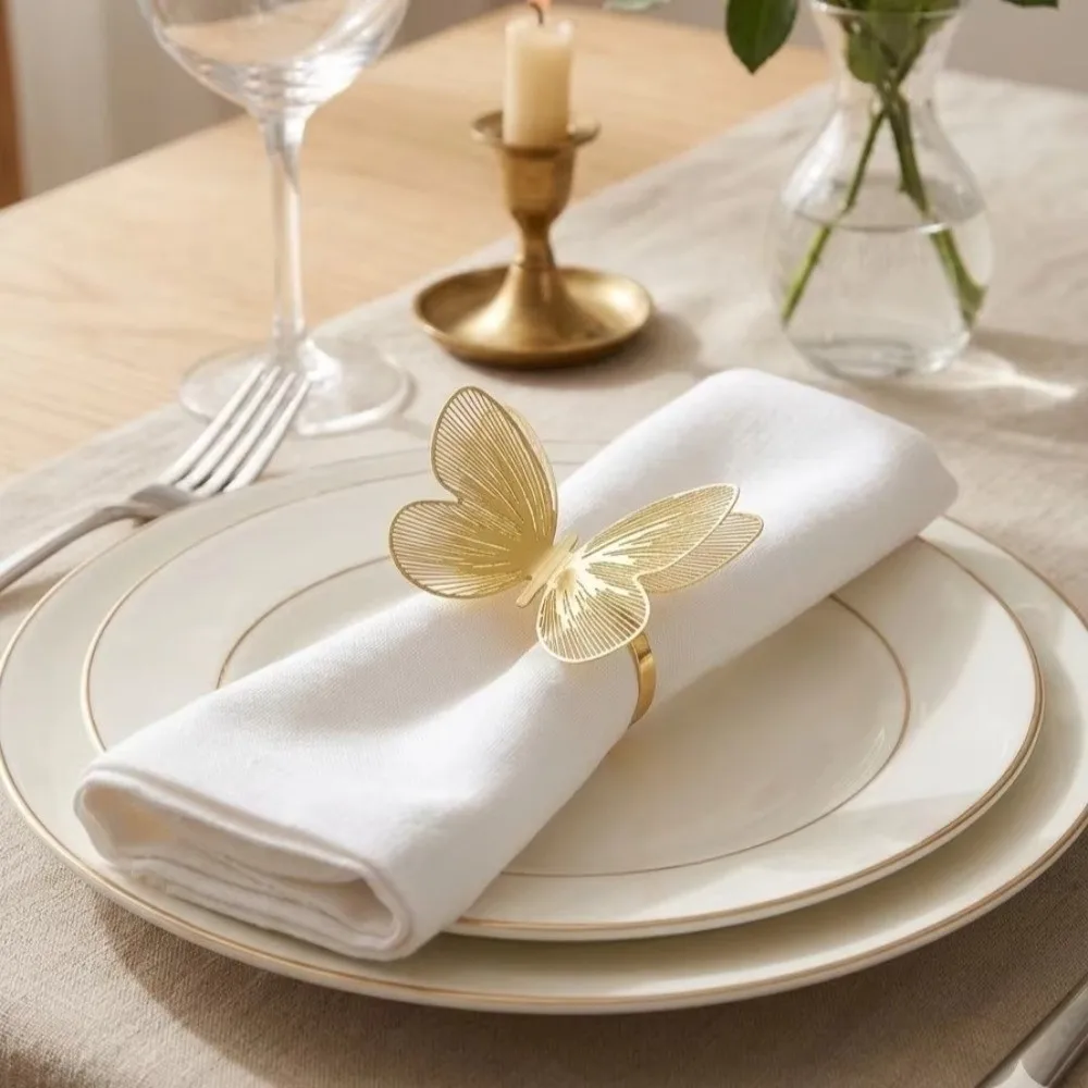 1PC Elegant Metal Buckle Napkin Ring Hollow Butterfly Waterproof Napkin Holder DIY Ornament Dinnig Table Decoration