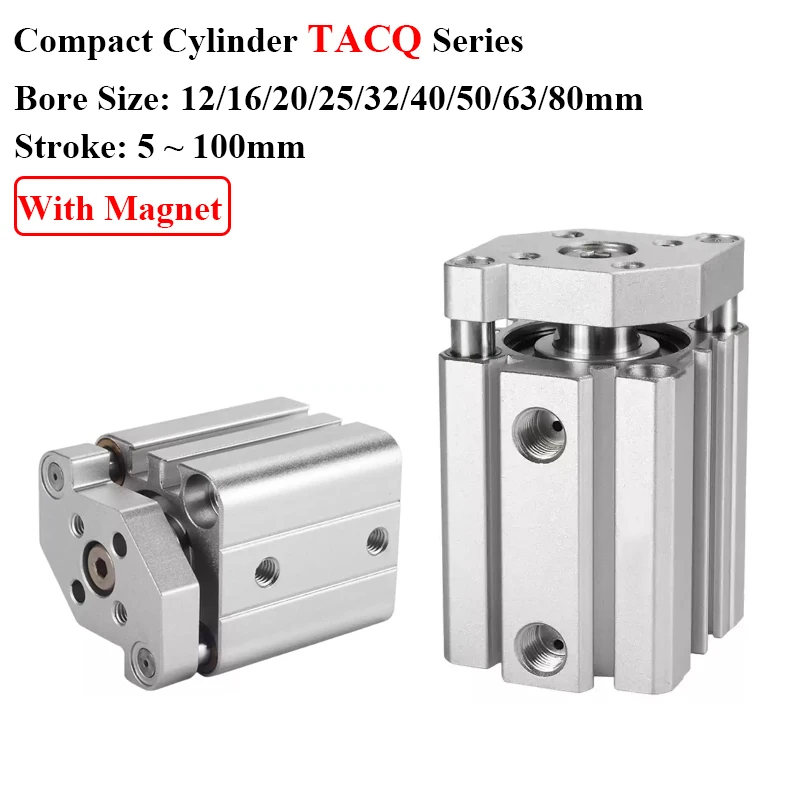 TACQ12 TACQ16 TACQ20 TACQ25 TACQ32 40 50 63 80mm Bore With Magnet Double Acting With Guider Compact Air Pneumatic Cylinder