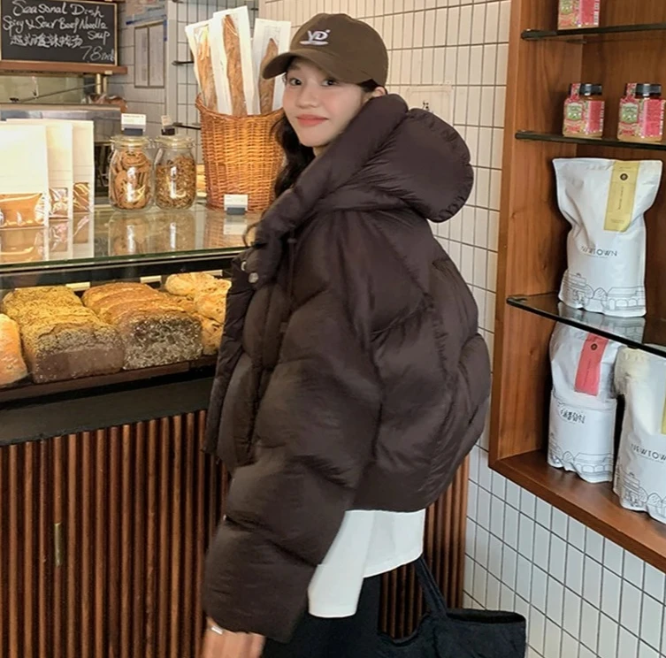 

Women Jacket Short Hooded Down Jacket WinterKorean Fashion Thick Warm Parkas White Duck Pink Outwear