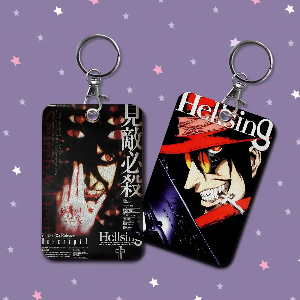 Classic H-Hellsing Horror Anime 1Pc Access Card Case Leather Card Holder Keychain Key Ring Door Access Tags ID Card Case