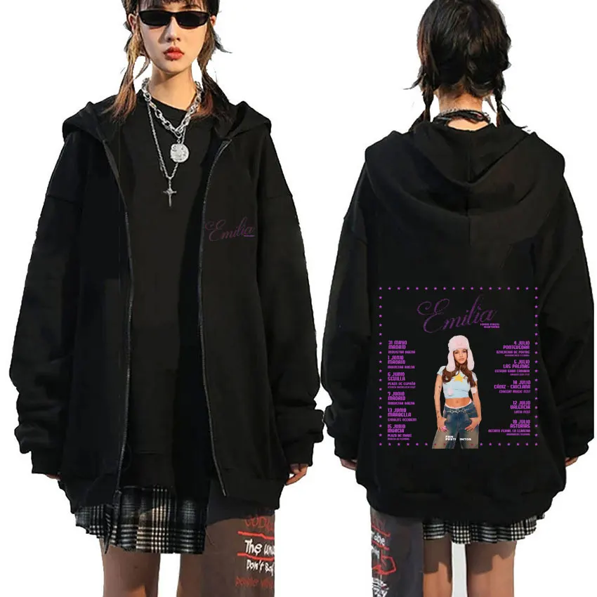 

Emilia Mernes World Tour 2025 Zipper Hoodie MP3 Fashion Pop Music Zip Up Sweatshirts Men Women Casual Oversized Zip Up Jacket