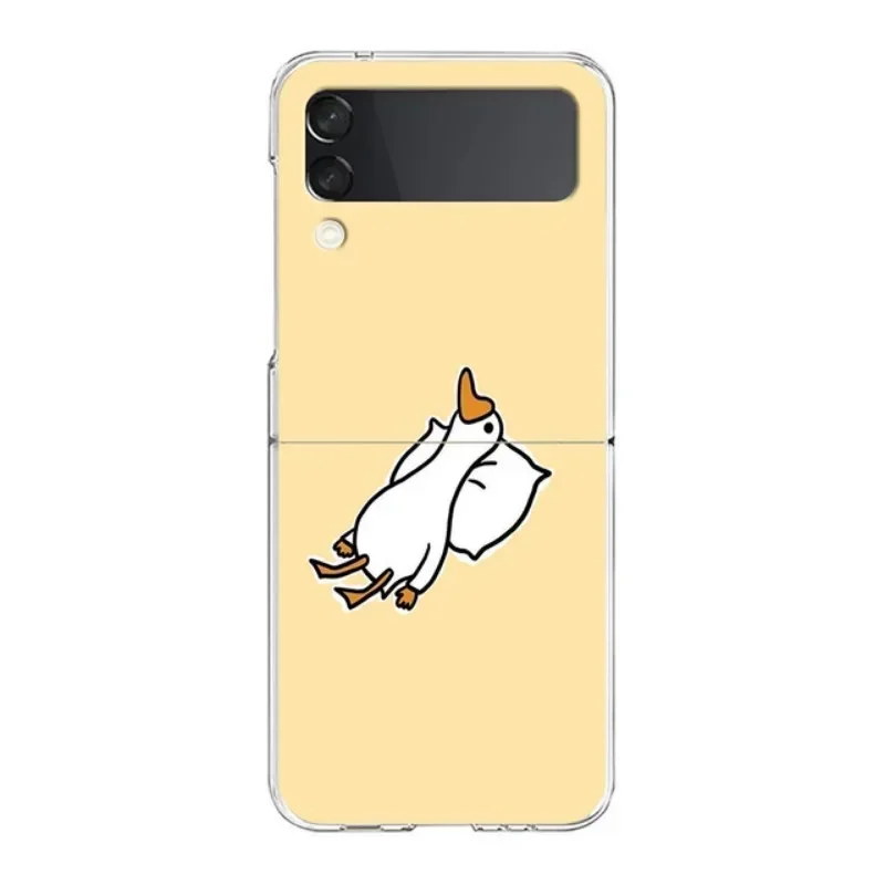 Nette Cartoon Ente Telefon Fall Für Samsung Galaxy Z Flip 6 5 4 3 Für Samsung Flip 6 flip 5 Harte Falten Tier Zurück Abdeckung Fundas