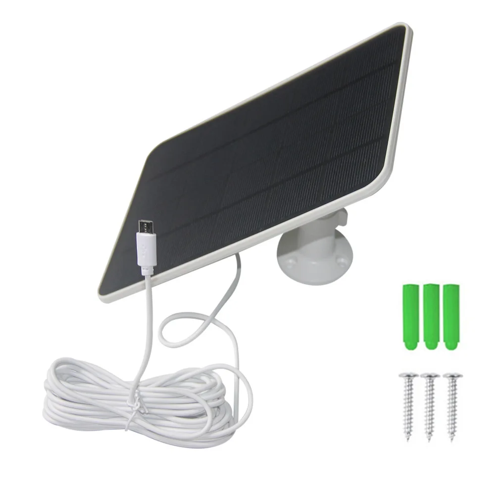 Solar Panel for Security Camera 10W 5V with Type-C DC Micro USB Output 5M Cable Outdoor Waterproof Low Power Solar Charger