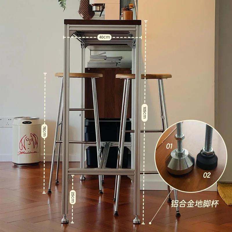 Nordic Solid Wood Bar Table and Chair Set Minimalist Modern Aluminum Profile Cafe Wall Mounted High Table Long Table for