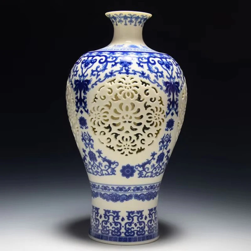 

Exquisite archaize Chinese high-grade Hand-carved bule and white porcelain hollow-out vase