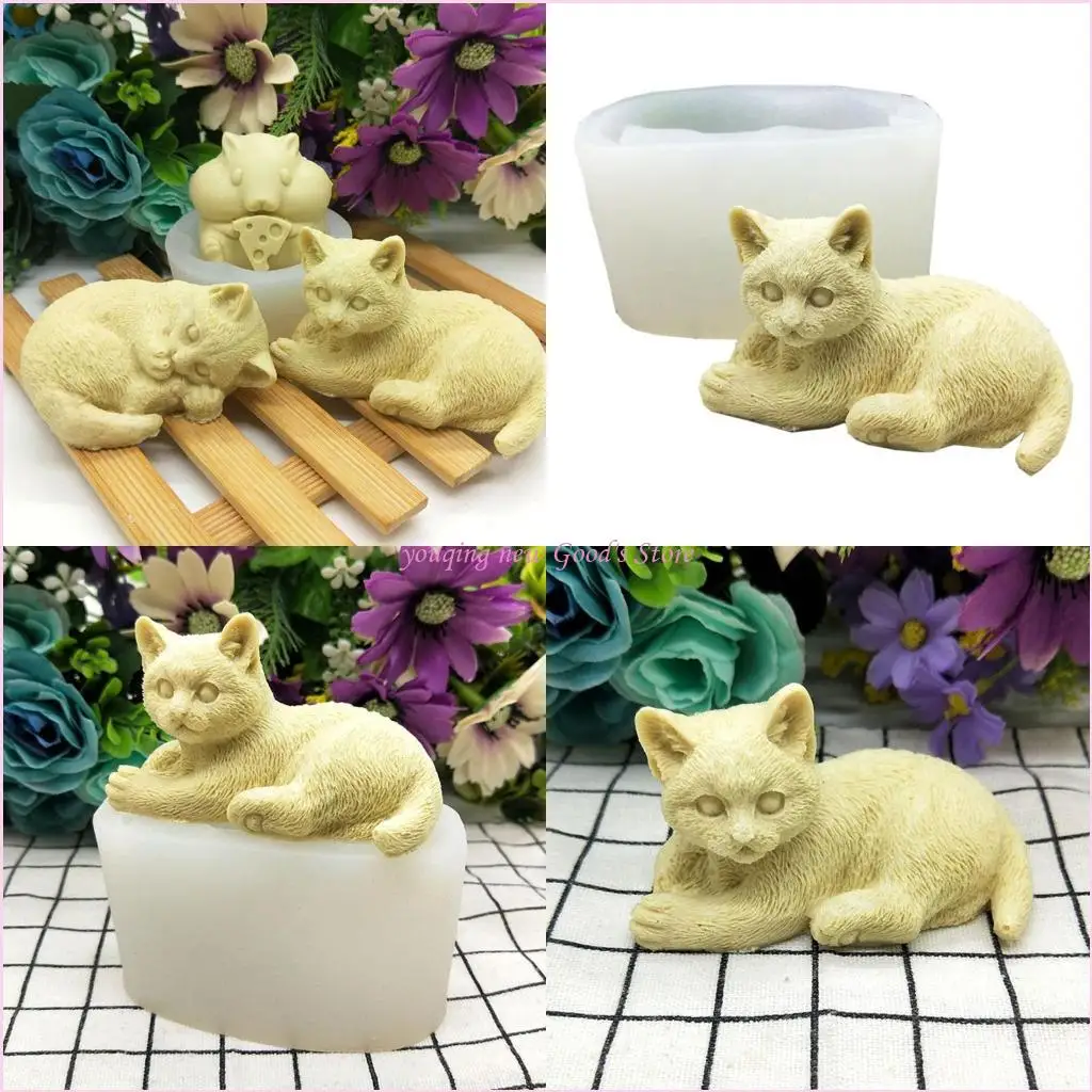 

57QA for Cat Plaster Incense Mold Make Scented Figure Candles Wax Table Orname