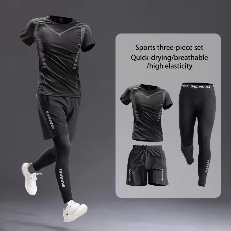 New Men's Sportswear 1-5Pcs Suit  All-Season Running Cycling Fitness Quick Drying Clothing Jogging Training Men's Track Suit Set image 3