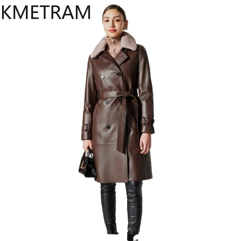 

100% Sheepskin Puffer Jacket Women High Quality Brown Down Coats 2025 Winter Mink Fur Collar Coat Womans Clothing Leren Donsjas