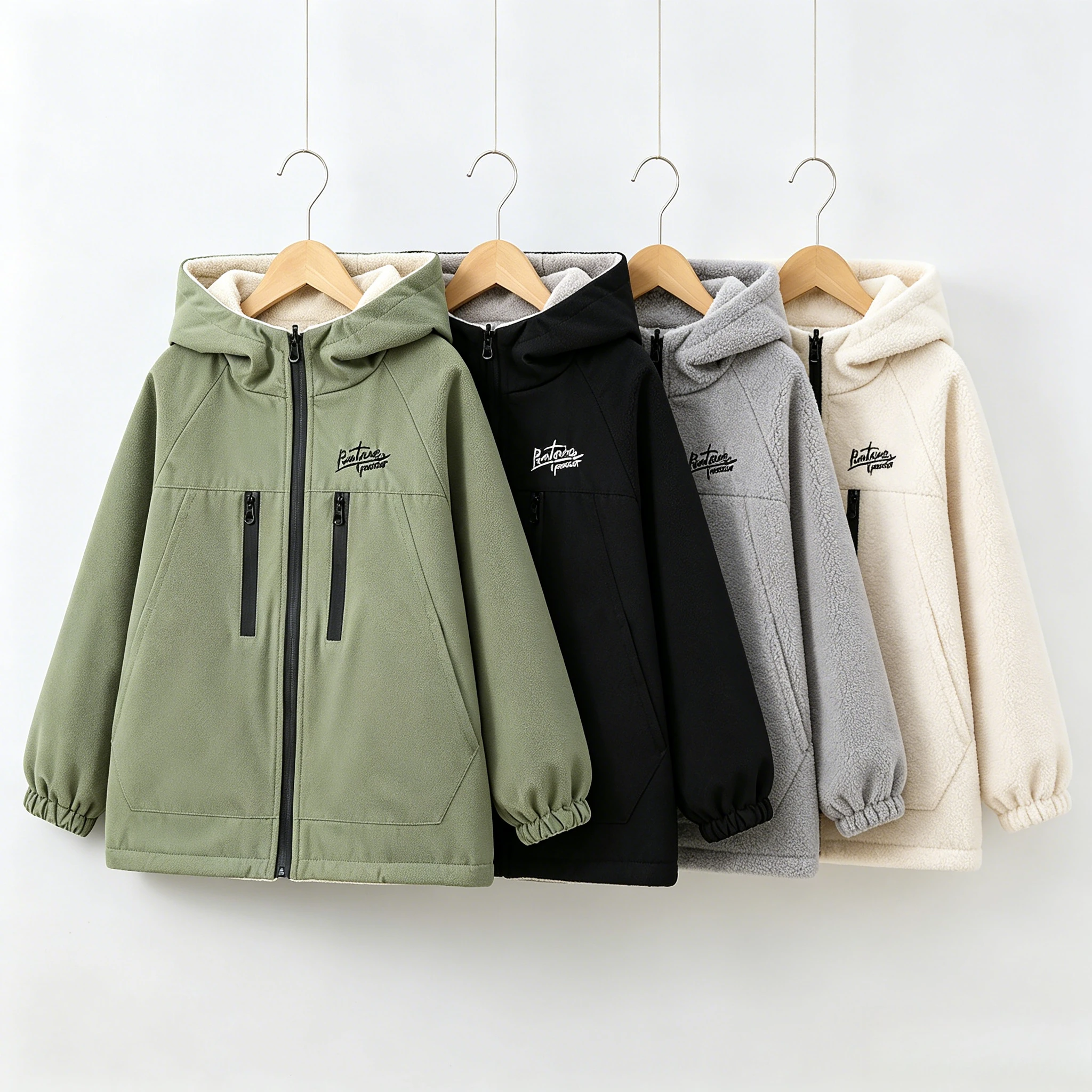 Boys 2-in-1 Reversible Wear Fleece Lined Waterproof Jacket Hooded Outdoor Windbreaker Autumn Winter School Sports Casual Wear