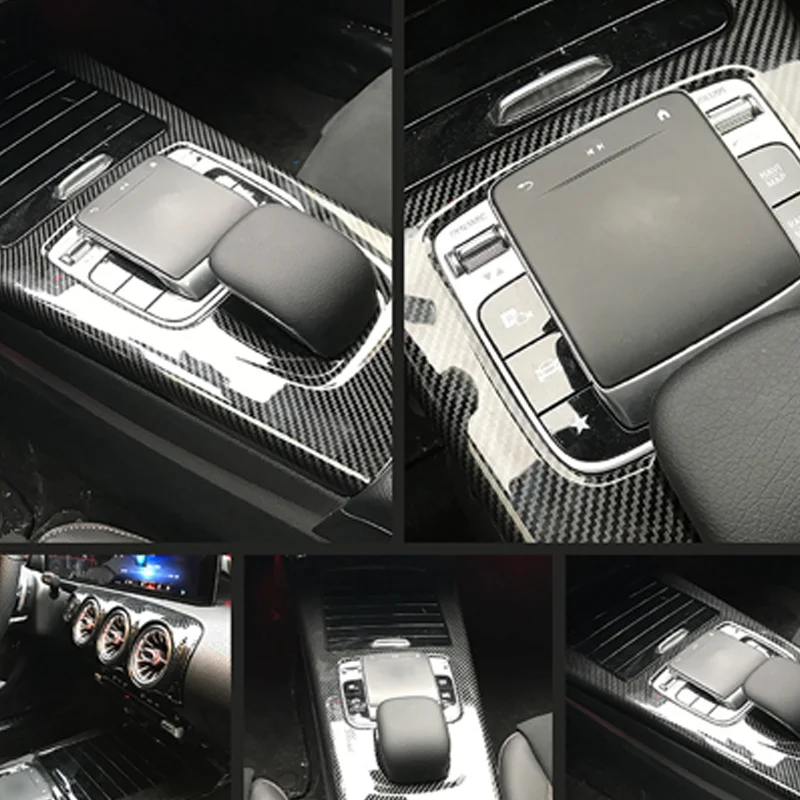 Carbon fiber Car Modified Center Console Storage Box Trim Cover Panel Accessories for Mercedes Benz CLA A Class 220 2020~2024