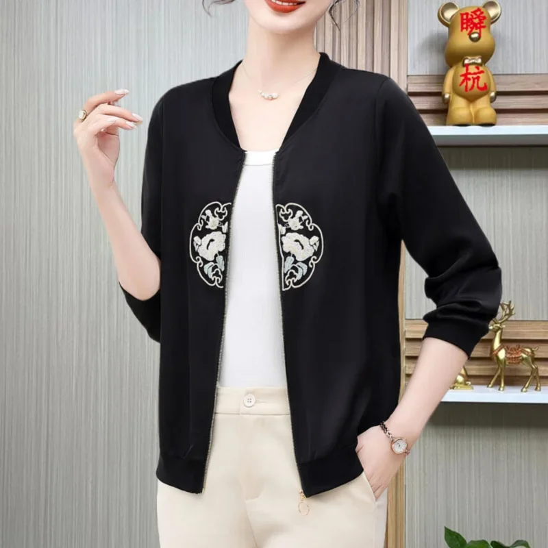 

Пальто в китайском стиле, бейсбол, свободный топ, весенний новый, с вышивкой для свекрови