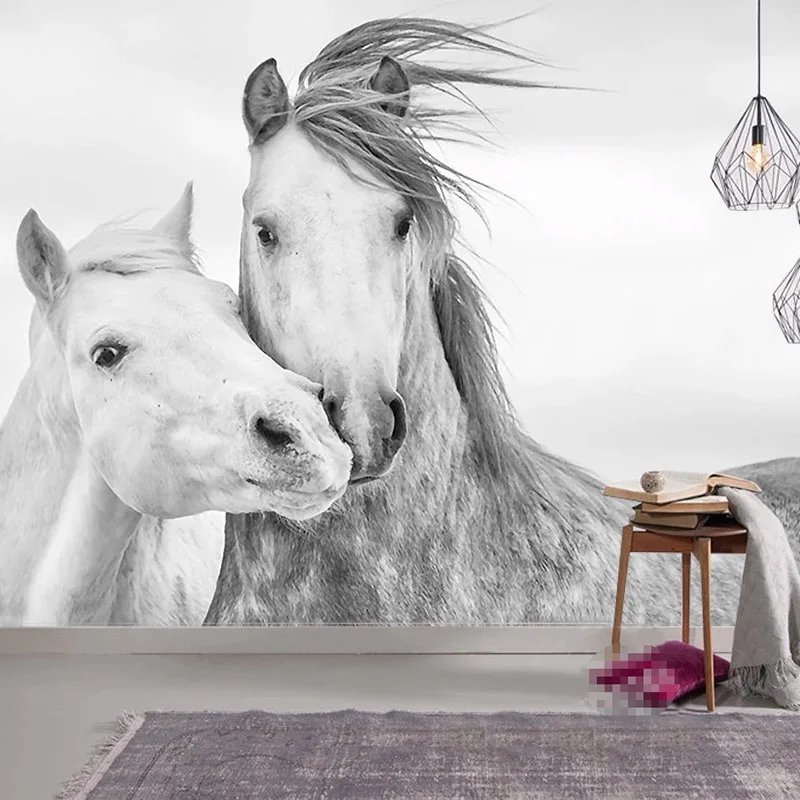 Custom 3D Photo Wallpaper Living Room Bedroom Wall Painting Nordic Modern Couple White Horse Wall Decor Mural Papel De Parede