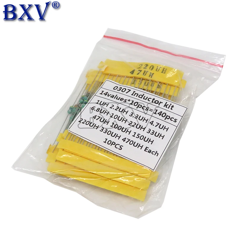 0307 1uh a 470uh indutor, 14valuesx10pces = 140 pces, jogo sortido do indutor do anel da cor