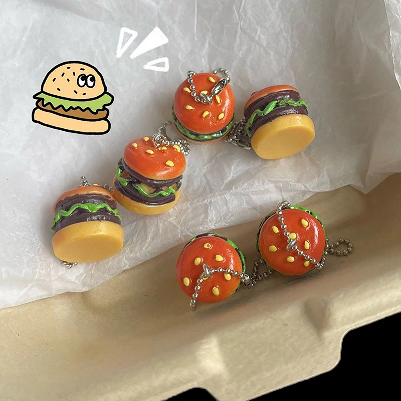 1PC Resin DIY Craft Decoration Simulation Kitchen 1:12 Hamburger Keychain Pendant Miniature Fake Food Dollhouse Accessory