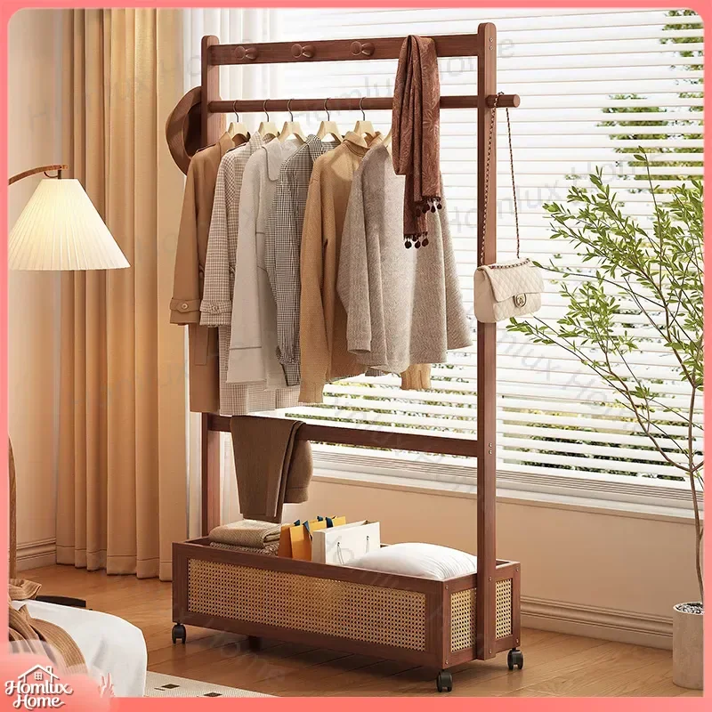 for Floor to Ceiling Bedroom Hanger Movable Indoor Laundry Basket with Wheels Light Luxury Simple Coat Rack for Drying