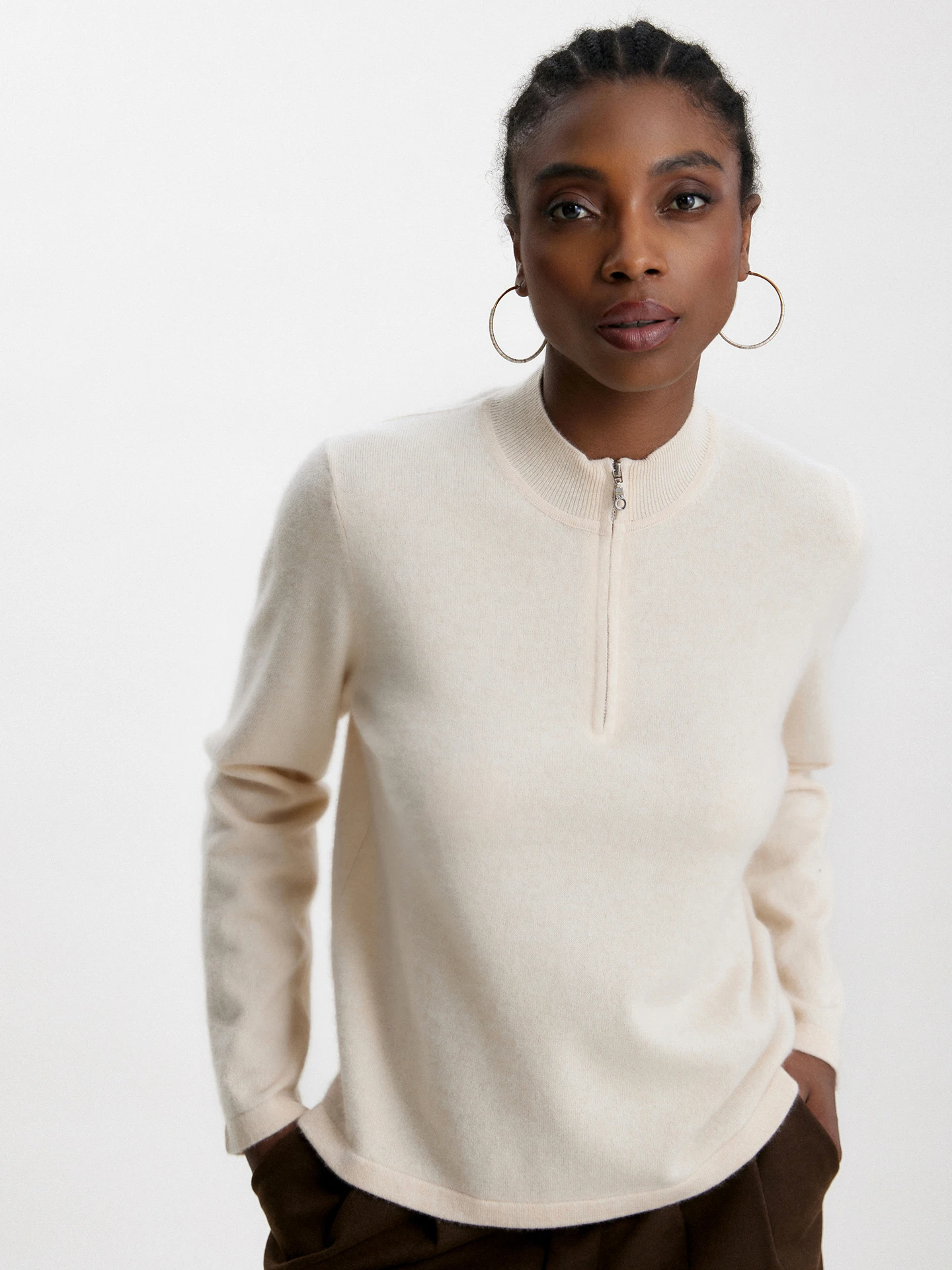 TLOML New Women's 100% Baby Cashmere Sweater Mock Neck Half Zipper Pullover Cashmere Knitwear Soft Warm Casual High Quality Tops