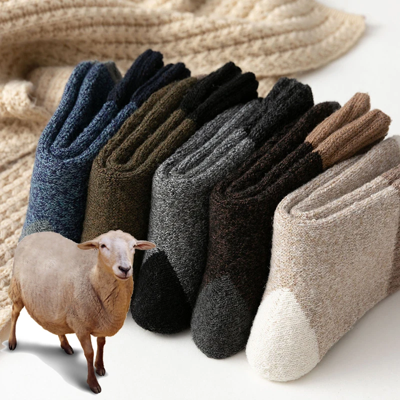 5Pairs/Lot Winter Thicken Wool Socks Men\'s High Quality Towel Keep Warm Couple Sock Cotton Floor Socks for Male Thermal 38-45