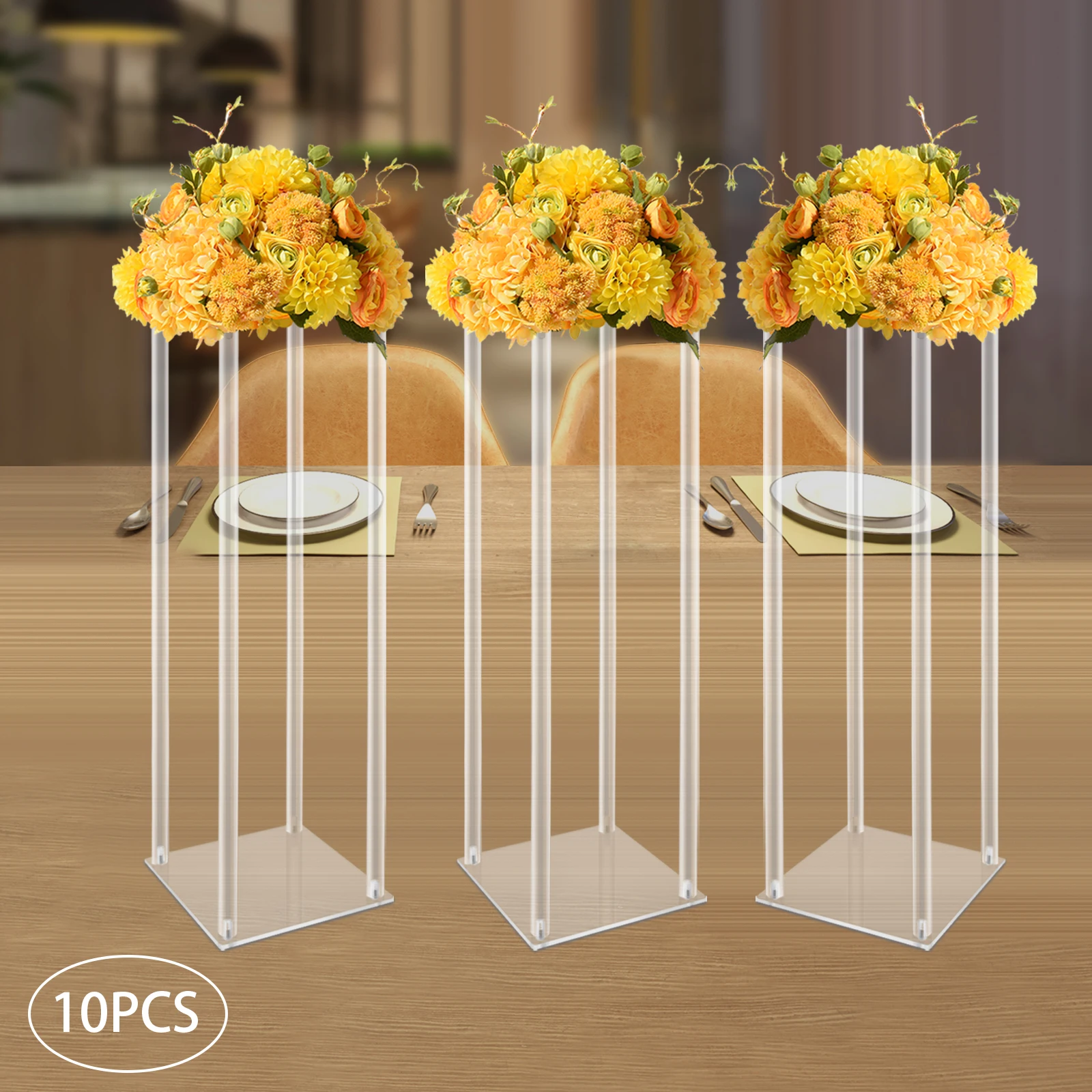 Acrylic Vase Wedding Centrepieces, 10 Pcs Clear Column Flower Display Stand, Geometric Display Stand for Home Decor