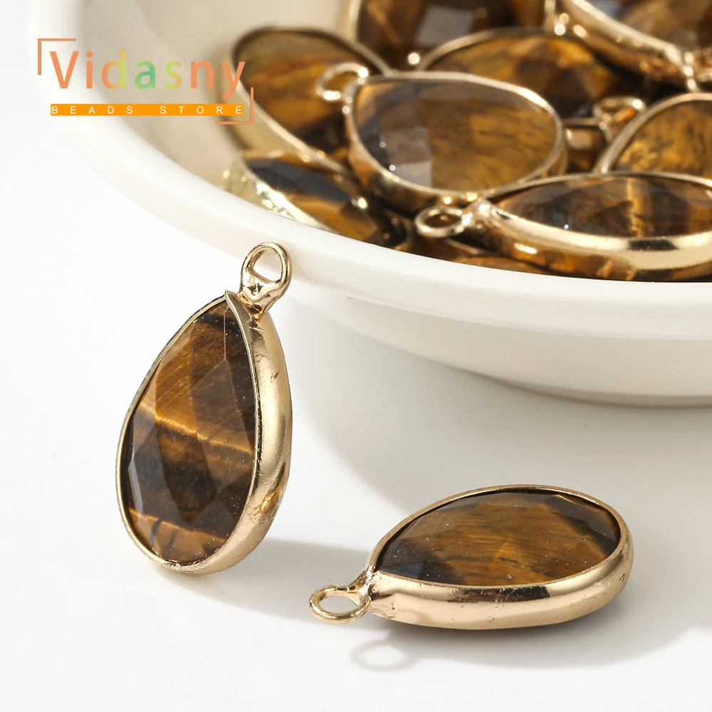 2 Stück 13 x 18 mm natürliche gelbe Tigerauge-Steinperlen in Tropfenform, Anhänger für die Schmuckherstellung, DIY-Armband, Halskette, Zubehör – Detail 4