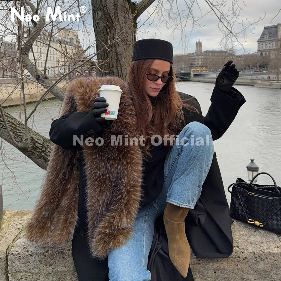 Neo Mint Chic Brand Street Fashion Girls Oversized Long Wide Faux Fox Fur Stole Scarf Women Winter Thick Plush Warm Wrap Scarves