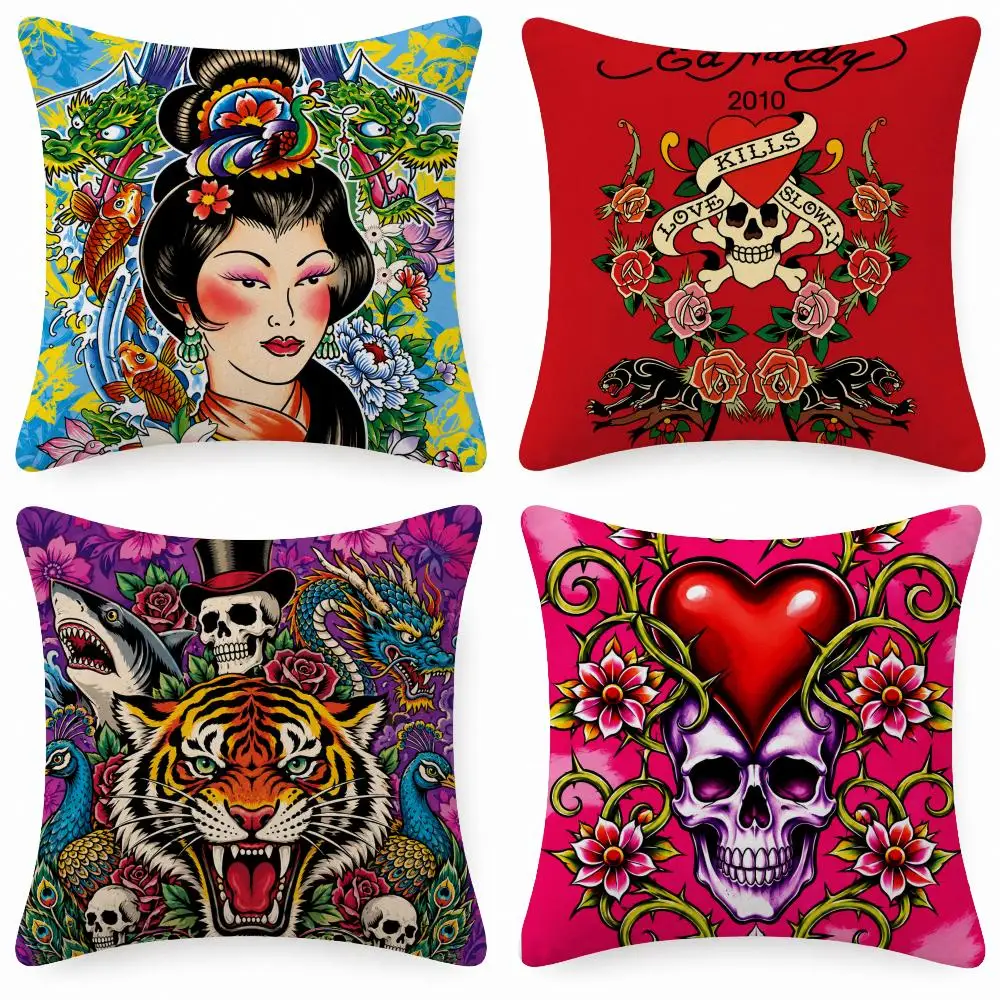 Brand Fashion E-Ed Hardy Cushion Cover Soft Short Plush Anti-Mite Sofa Bedroom Den Car Dorm Decor Gifts