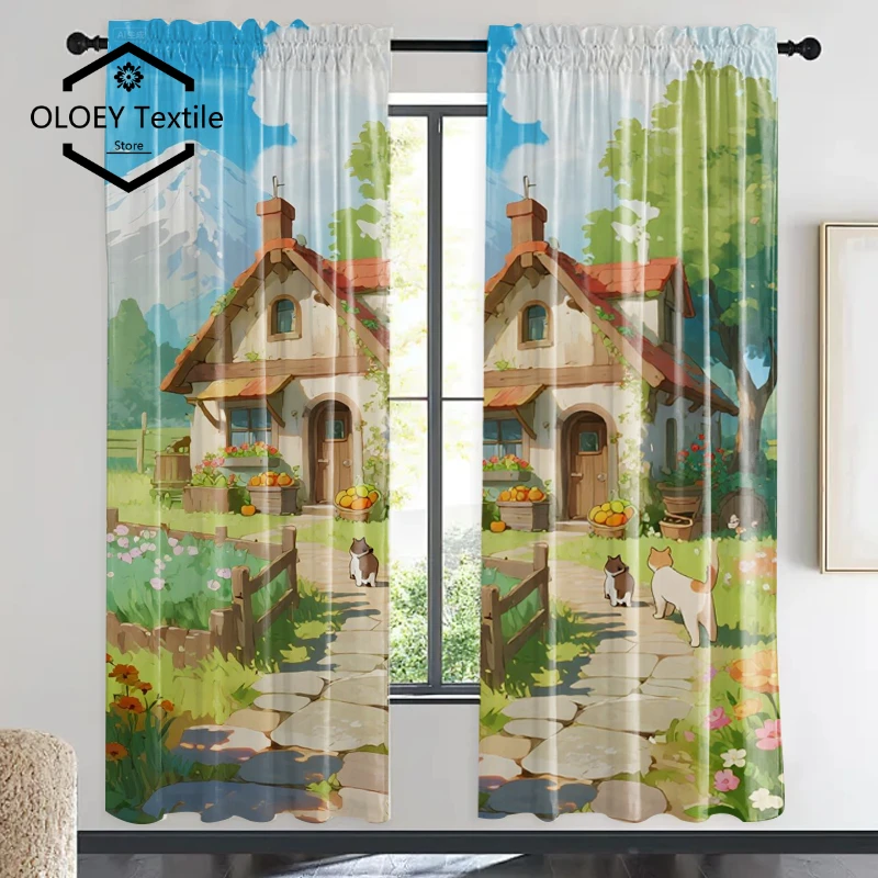 

Dreamy Animated Scenery Curtains - Whispering Wind Digital Print Blackout Thermal Drapes for Totoro Inspired Room