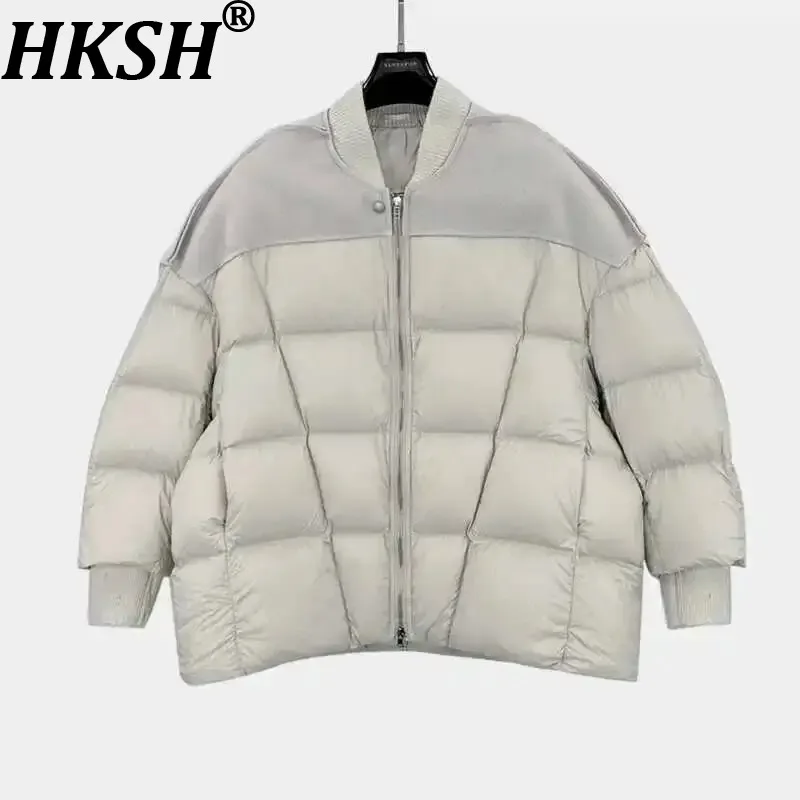 HKSH Autumn Winter New Men Dark RO Style Ribbed Jackets Deer Skin Patchwork Integrated Zipper Silhouette Goose Down Coats HK3560