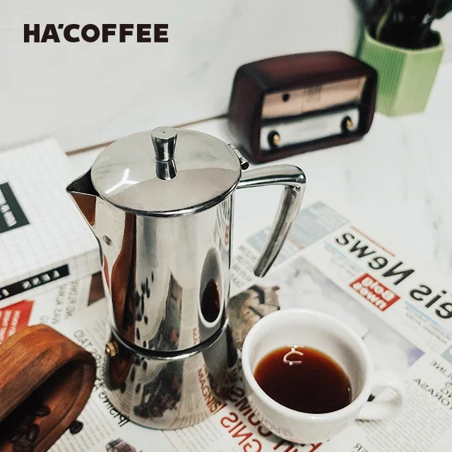 เครื่องชงกาแฟมอคค่าแบบสเตนเลสสตีลเคลือบด้านแบบกำหนดเอง เครื่องชงกาแฟเอสเพรสโซแบบอิตาเลียน กาเฟอร์เรต้า เครื่องทำกาแฟเอสเพรสโซแบบตั้งบนเตา หม้อมอคค่า