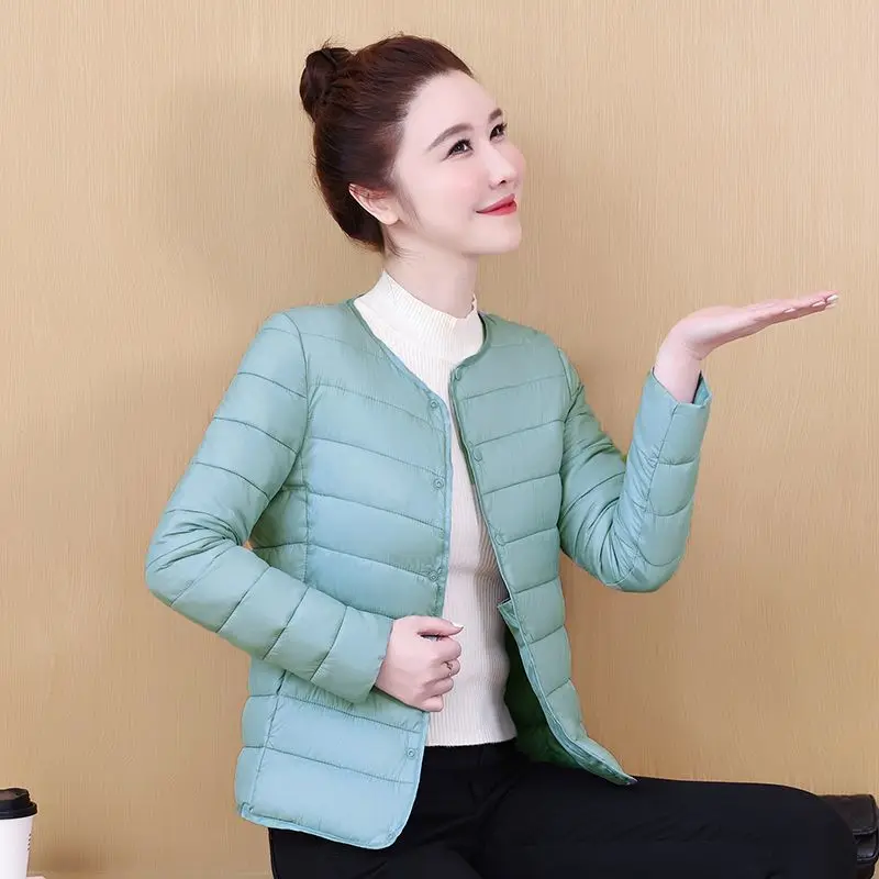 

Matt Fabric Light Jacket Female Ultra Light Down Jacket Women Slim Windbreaker Without Collar Lightweight Warm Coat