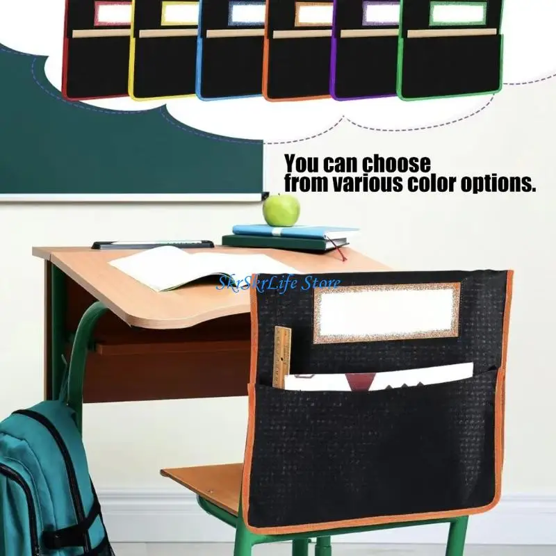 E65E 6/12Pcs Classroom Chair Pocket With Clear Label Window Large Capacity Back Storage Bag for Classroom Kindergarten
