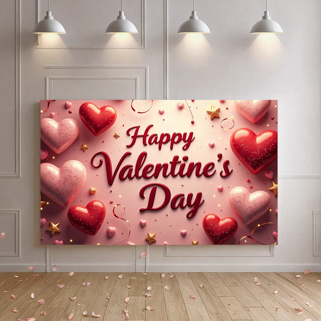 Valentines Day Love Banner Decoration Backdrop Red Hearts Glitter Background Weddings PartiesCelebrations Romantic Display Decor