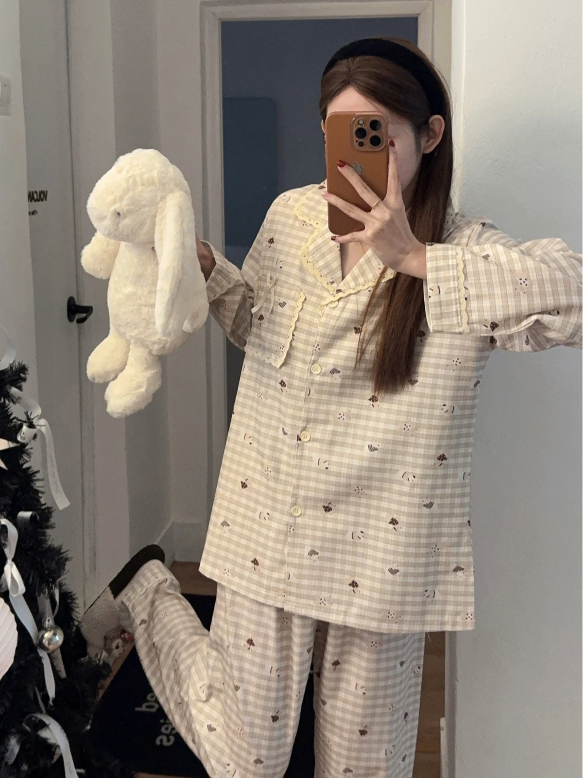2026 New Pure Cotton Cartoon Cute Style Long Sleeve Open Cardigan Sleepwear Set Women's Home Clothes Sweet Girl Suitable for ...