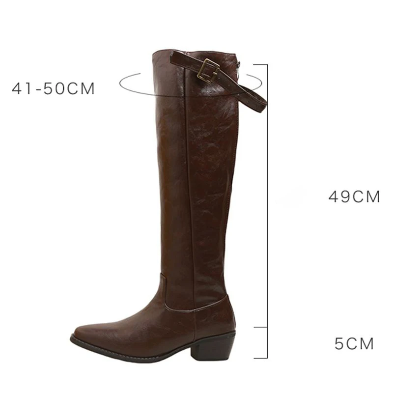 ORCHA LISA 2027 Thigh Boots for Female Square Toe 5cm Chunky Heels Belt Buckle Oversize 41 42 43 Sexy Dating Over Knee High Bota