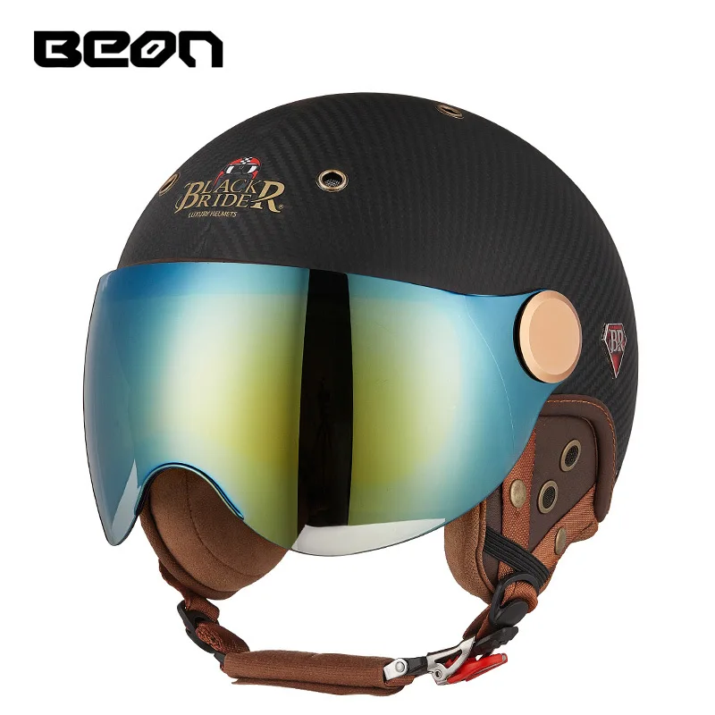 

New Men's Women Retro 3C Certified BEON Carbon Fiber Motorcycle Helmet Half Face Electric Bicycle Motorbike Helmet Four Seasons