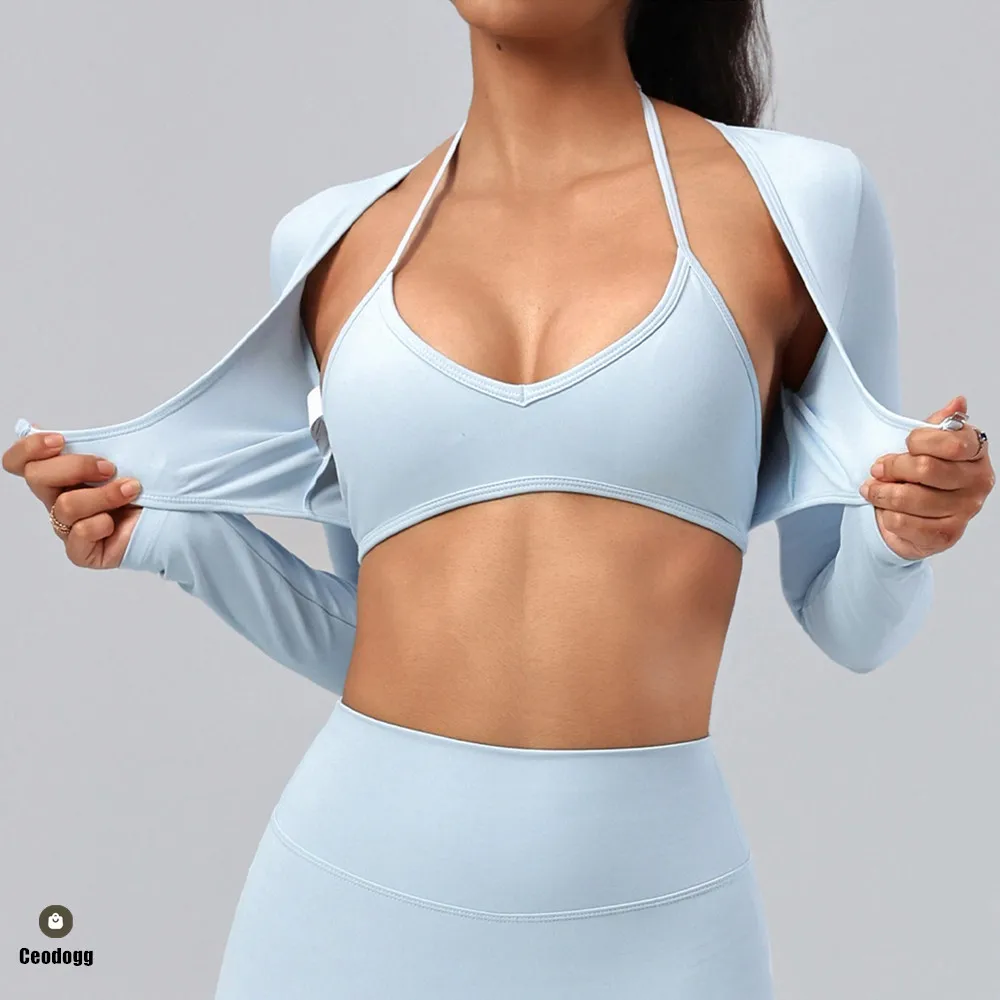 Pad Women Halter Sports Bras V Neck Open Back Yoga Bra Crop Top Quick Dry Workout Gym Fitness Sportswear Running Top XP79