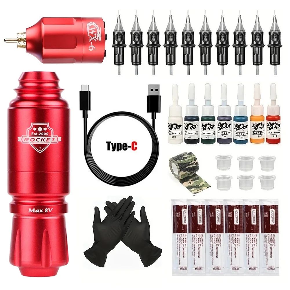 

Wireless Tattoo Machine Kit Professional Tattoo Gun With 10pc Cartridge Needles 1300mAh Battery Cordless Tattoo Pen Kit Complete