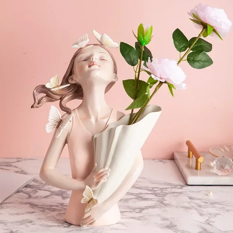 

Butterfly Fairy Girl Sculpture Vase Character Figurine Desk Decoration Flower Vase Home Office Table Living Room Decoration Gift