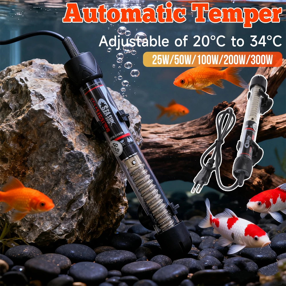 

25-300W Fish Tank Heating Rod Adjustable Temperature Thermostat Heater Submersible Automatic Water Heater Aquarium Accessories