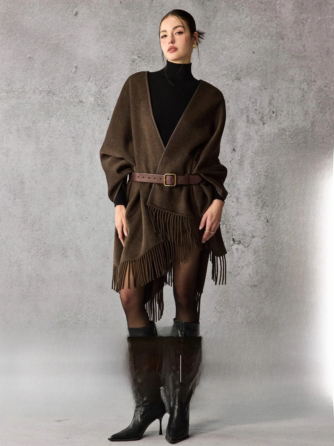 

Двустороннее шерстяное пальто с карамельными кисточками, тромная женская свинцовая зимняя верхняя одежда, зимняя коллекция, чистый цвет