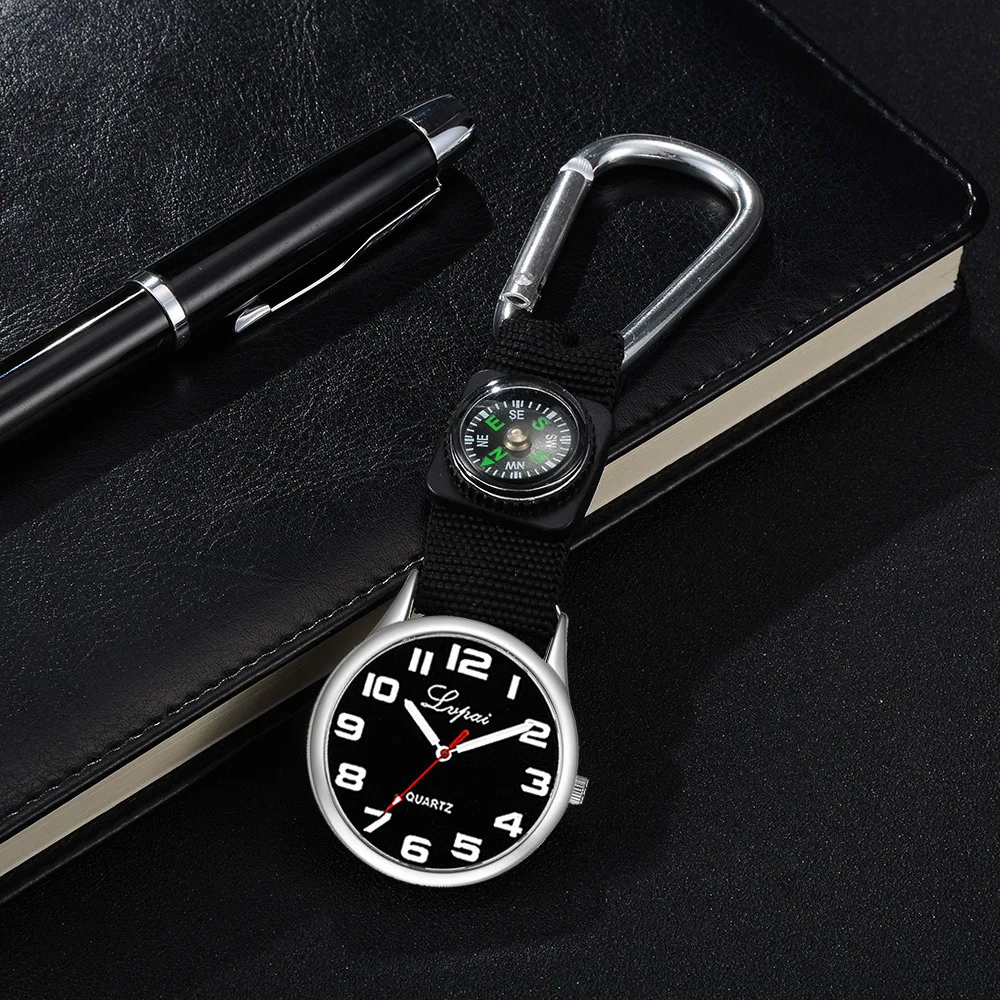 

2PC Vintage Nurse Pocket Watch Trendy Compass Design Backpack Clip Stylish Key-chain Clock for Medical Professionals Sports Fob