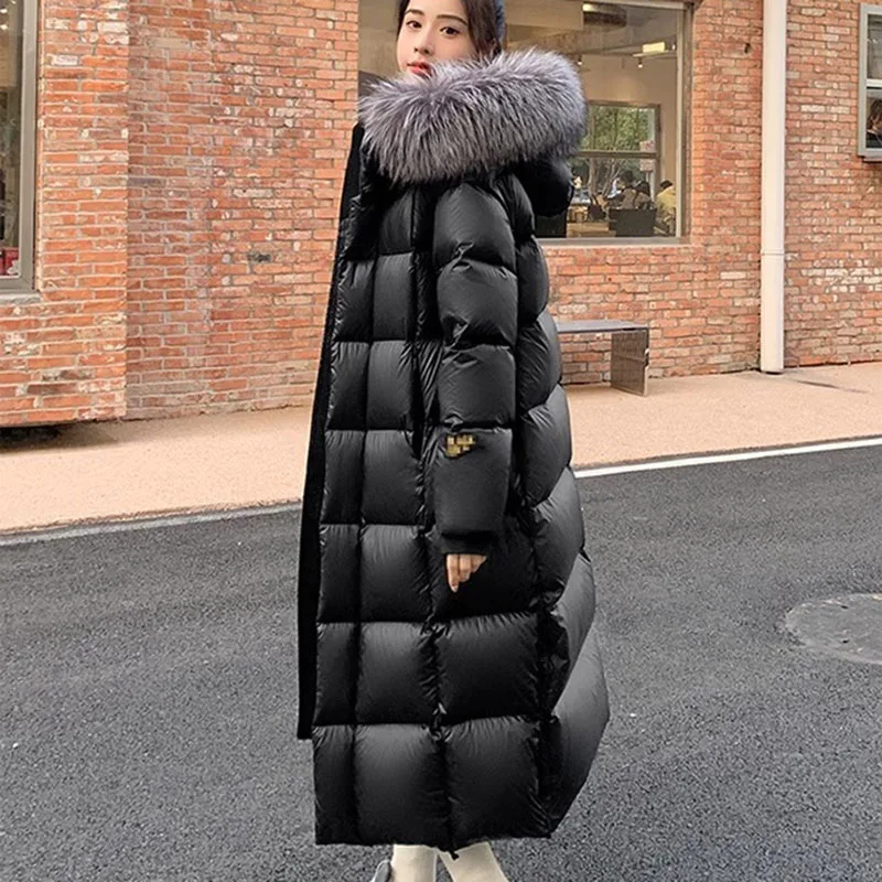 Overcoat Silver Fox Fur Collar Women Down Jacket 2023 New Winter Warm Hooded Elegant High Quality  Fashion Women Down Jacket Y25